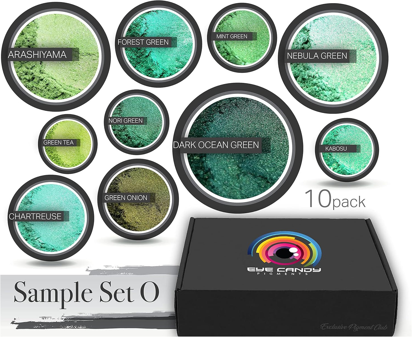 Eye Candy Green Mica Pigment Powder Set O - Mica Powder for Epoxy Resin Art - Woodworking - Cosmetic Grade Mica Powder - Bath Bombs - Pigment Powder Variety Pack - 50g - Non-Toxic - Skin Safe