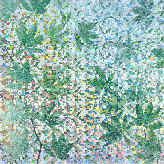 rabbitgoo Rainbow Window Privacy Film Decorative Stained Glass Diamond Pattern Window Sticker with Iridescent Tint Non-Adhesive Static Cling for Home Office Bathroom, Green Leaf 35.4 x 78.7 inch
