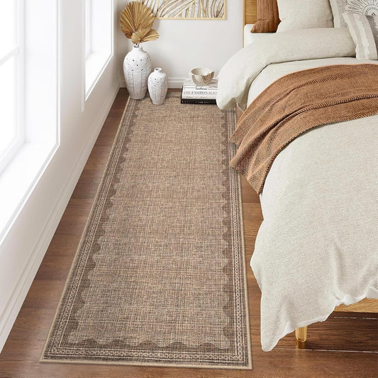 Scalloped Rug 2x6 Runners for Hallways, Solid Goffee Runner Rugs Non Slip Scalloped Bath Runner, Washable Rug for Bedroom Girls, Mat for Kitchen Floor Soft Dorm Nursery Carpet for Bedside