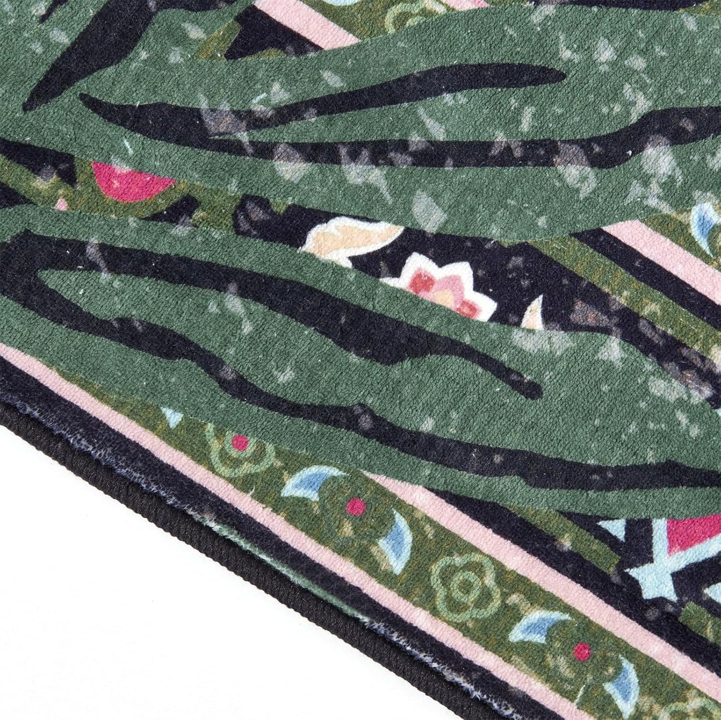 Oriental Tropical Entryway Rugs Washable, Thin Black Boho Vintage Distressed Hippie 2x3 Throw Rugs for Bathroom Kitchen Indoor Doormat Non-Slip Abstract Botanical Tribal Indian Accent Carpet