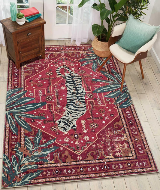 Tribal Rugs Washable Summer Tropical 3x5 Throw Carpet Wine Red Traditional Boho Vintage Oriental Rug for Bedroom Kitchen Living Room Indoor Entryway