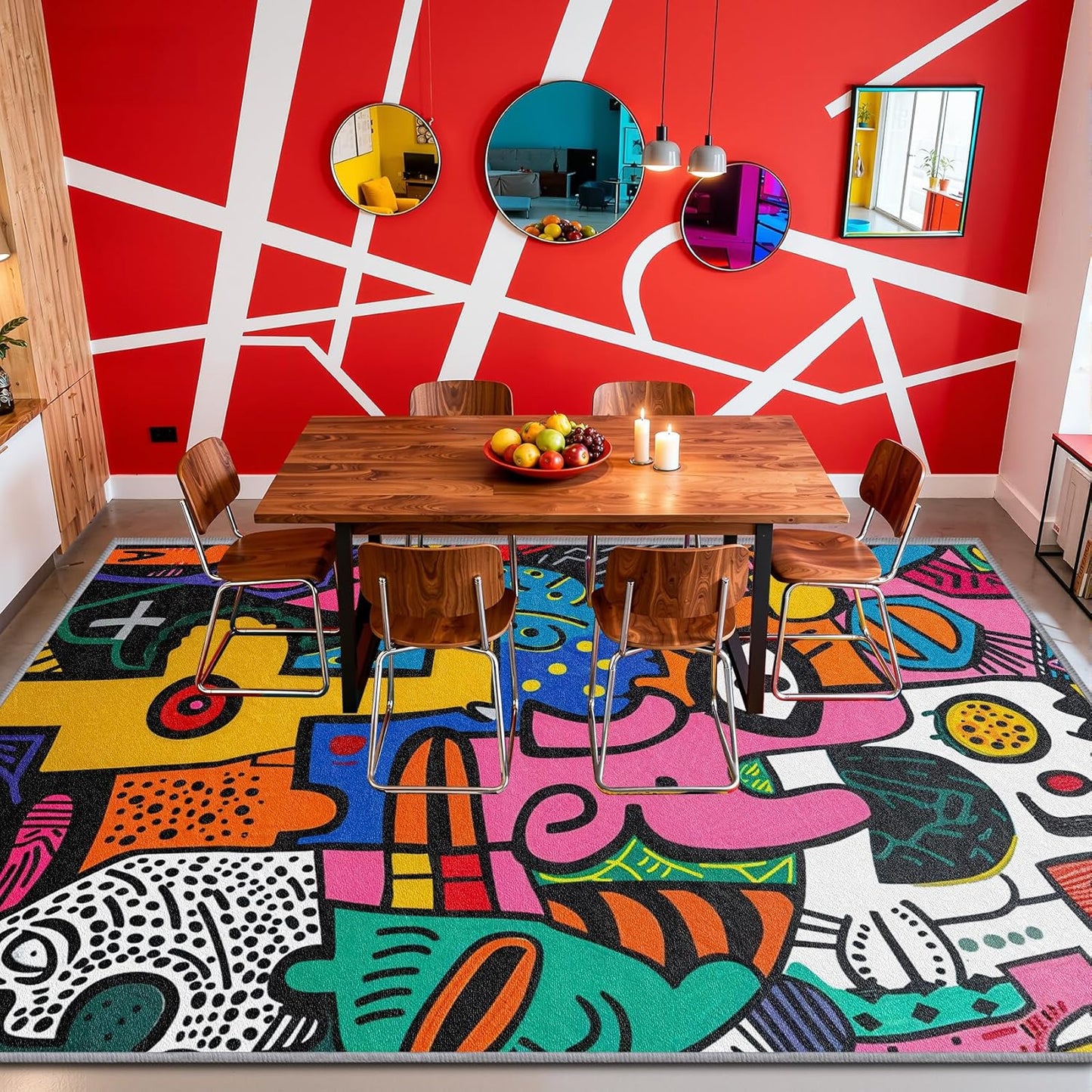 Abstract Rug 5x7-6x8 Rug - Abstract Rug - Colorful Pop Art Area Rug - Modern Geometric Graffiti Rugs - Multicolor Artistic Carpet - Home Decor