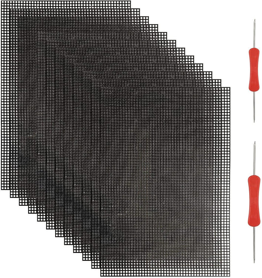 12PCS Plastic Mesh Canvas Sheets, 20x13 Inch Plastic Mesh Sheets for Crafts, Black Plastic Canvas and Embroidery Tools for Embroidery Crafting Knit