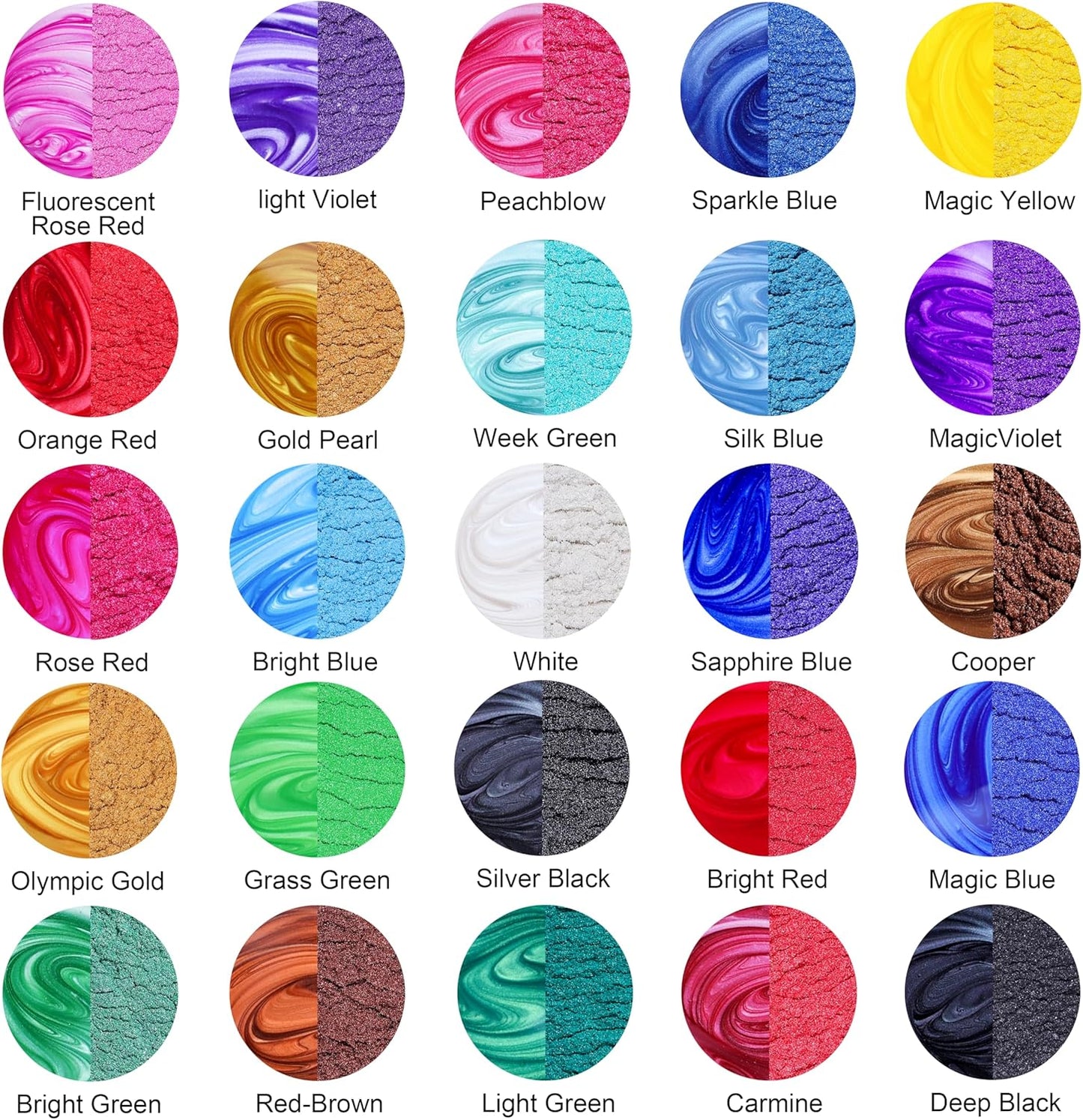 MTBJZJ Mica Powder for Resin, 25 Colors - 20g/Bottle of Epoxy Resin Color Pigment,for Candle Dye, Lip Gloss Pigment, Soap Making, Slime Colorant, Paint, Bath Bombs,Nail Polish and Eye Shadow