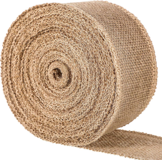 Chuangdi 20 Yard 3 Inches Burlap Ribbon Wide Jute Ribbon Natural Burlap Fabric Roll Wired Edge for Wreaths, Christmas Tree Decoration, Big Bow Crafts, Gift Wrapping, Wedding