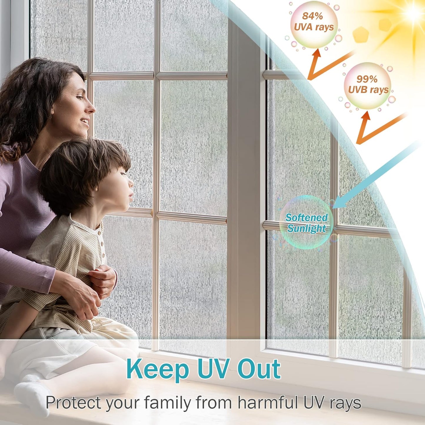 VELIMAX Rain Glass Window Film Privacy Static Window Clings Decorative Glass Sticker for Home Office Removable UV Protection Heat Control 23.6 x 157.48 inches