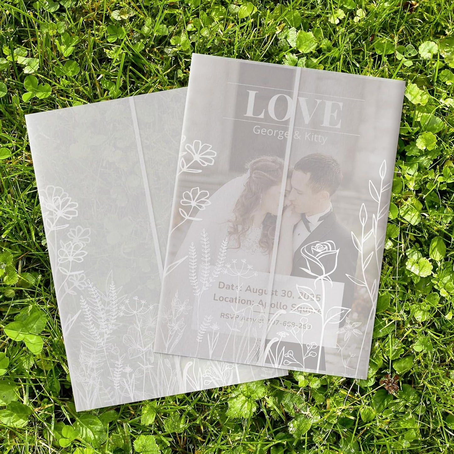 HAUTOCO 200 Pack Vellum Jackets for 5x7 Invitations, Pre-Folded Translucent 135GSM Vellum Paper Wraps, White Flower Envelope Liners Wedding Invitations Accessories