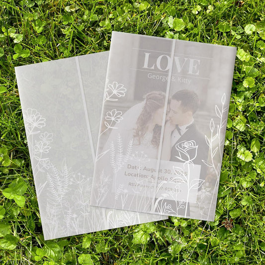 HAUTOCO 50 Pack Vellum Jackets for 5x7 Invitations, Pre-Folded Translucent 135GSM Vellum Paper Wraps, White Flower Envelope Liners Wedding Invitations Accessories