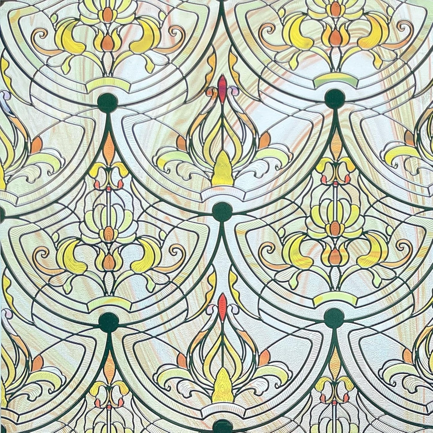 3D Stained Glass Window Film, Decorative Window Privacy Film for Bathroom,Front Door,Home, Sun Blocking Heat Control,Static Cling, Golden Ironwork 17.5inch x 47.24inch