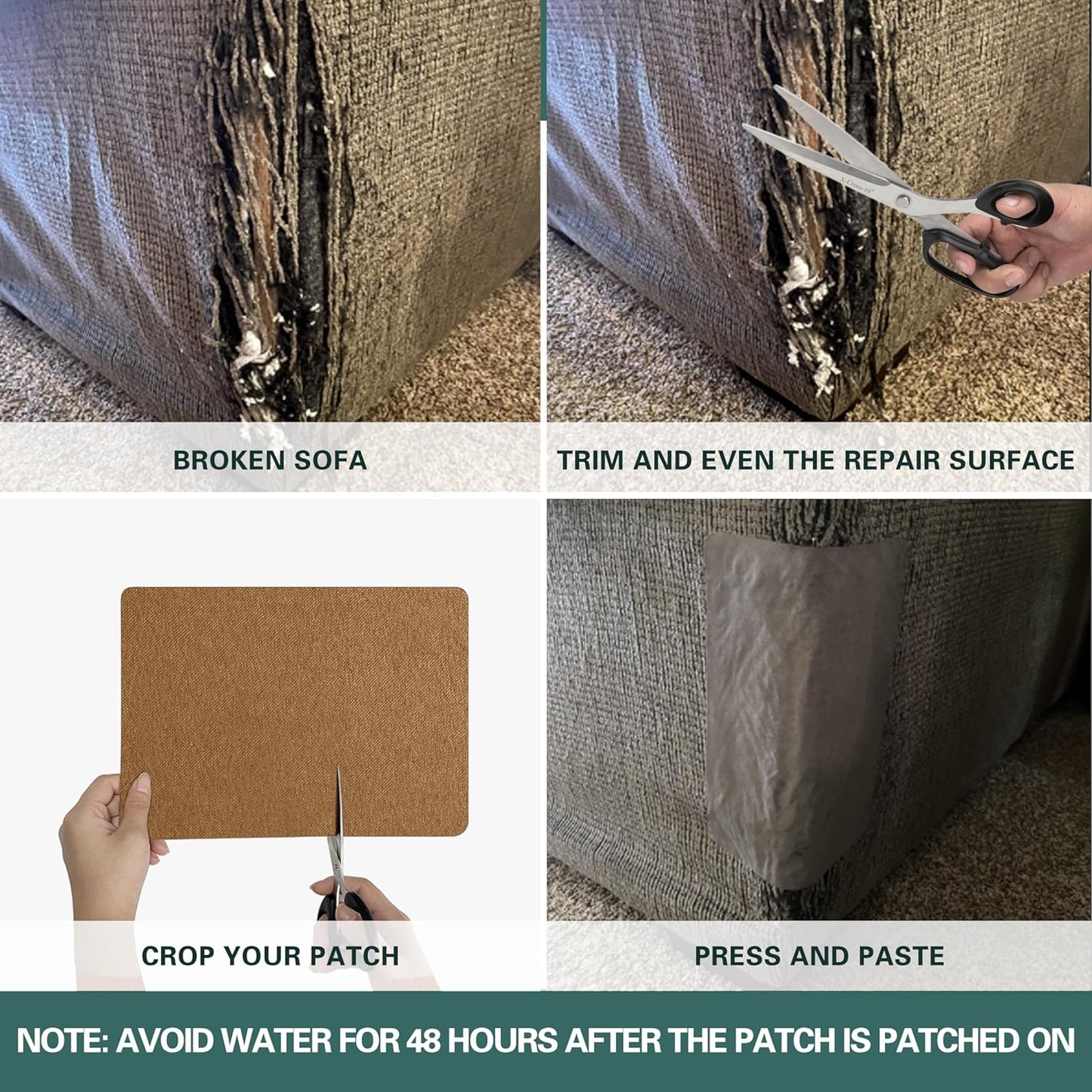 Azobur Couch Patch Repair Fabric,Microfiber Fabric, Self-Adhesive, for Sofa Repair and Upholstery, 2 Pieces, 9.5 x 11 inches (Light Gray)