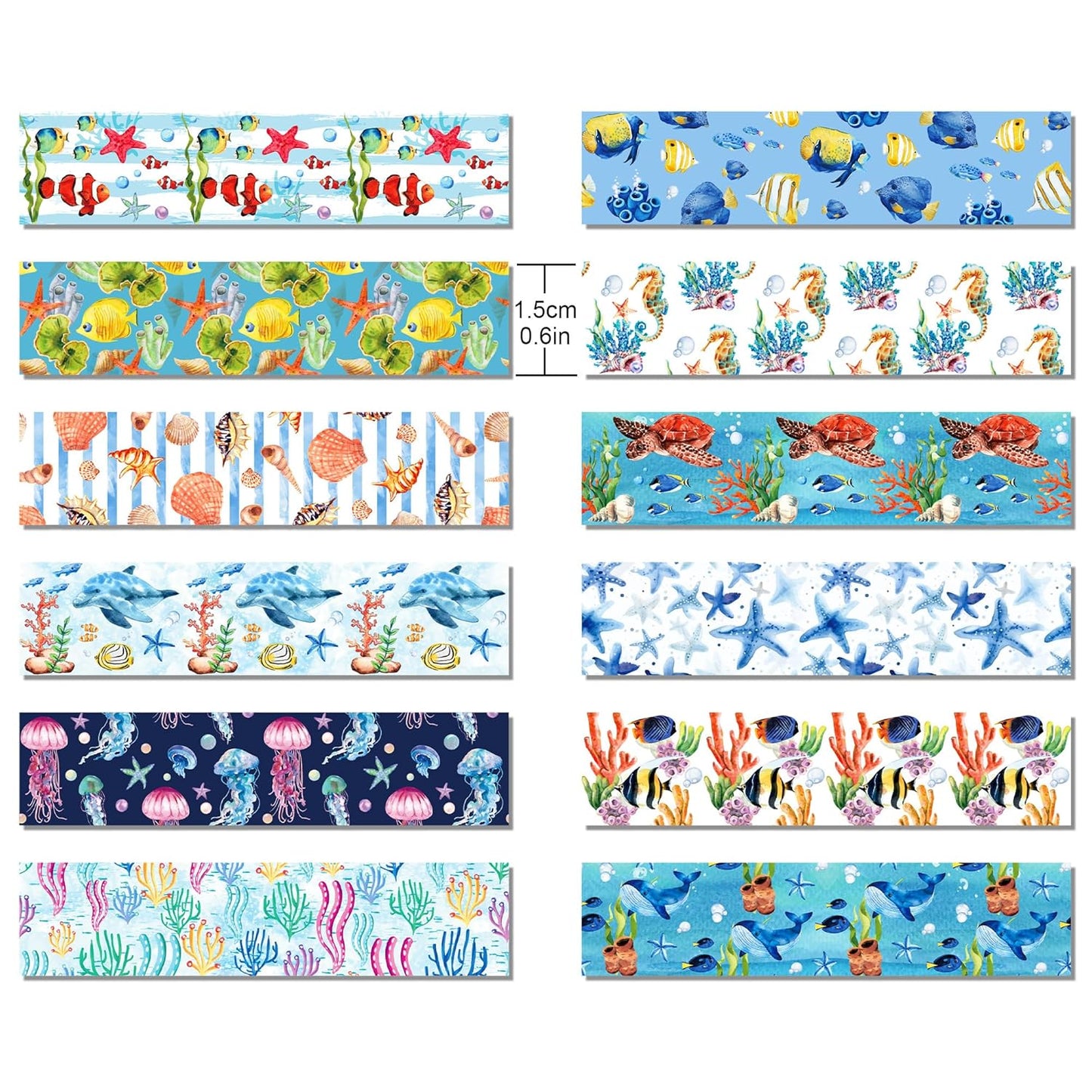 Ocean Washi Tape Set 12 Rolls,Decorative Tape Washi Tape,Tropical Style Sea Animals Ocean Party Decorative Tape Sticker for Scrapbook Journal DIY Art Crafts Gift Wrapping