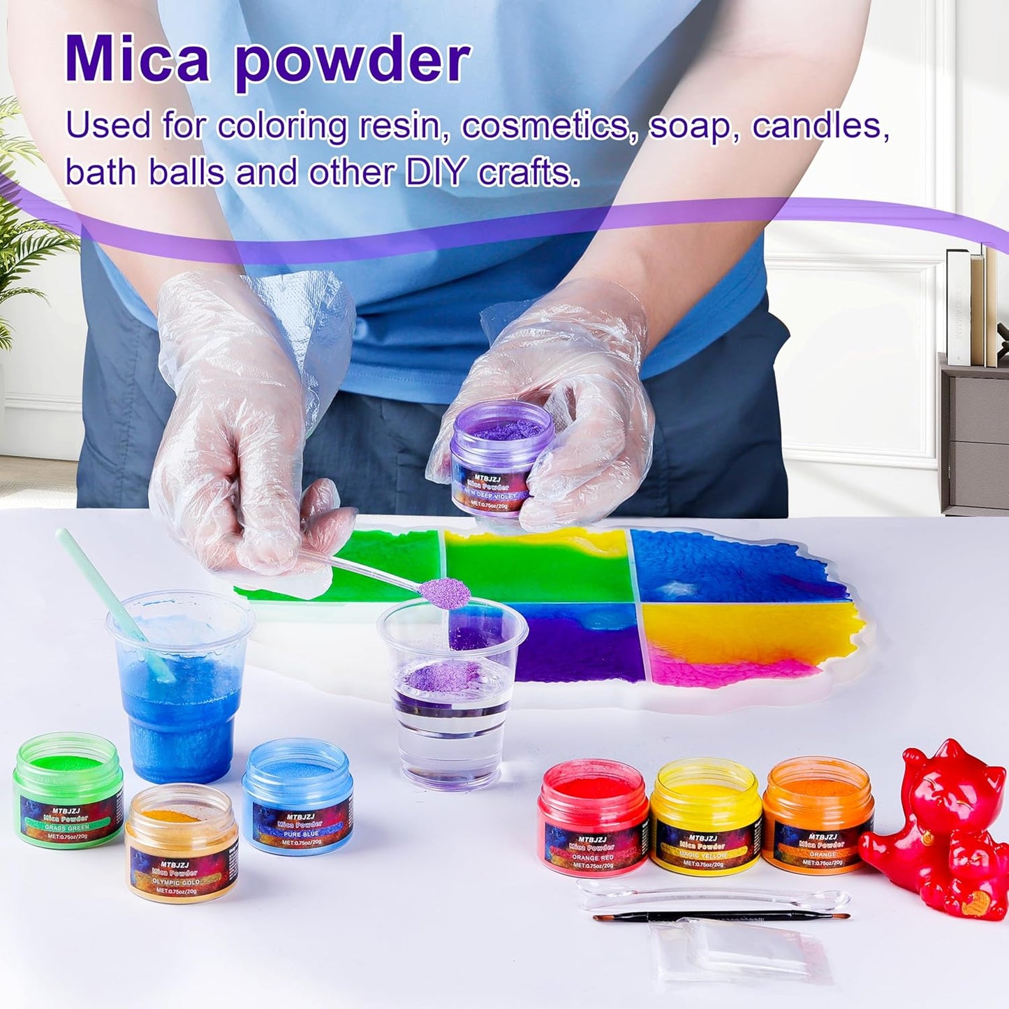 MTBJZJ Mica Powder for Resin, 25 Colors - 20g/Bottle of Epoxy Resin Color Pigment,for Candle Dye, Lip Gloss Pigment, Soap Making, Slime Colorant, Paint, Bath Bombs,Nail Polish and Eye Shadow