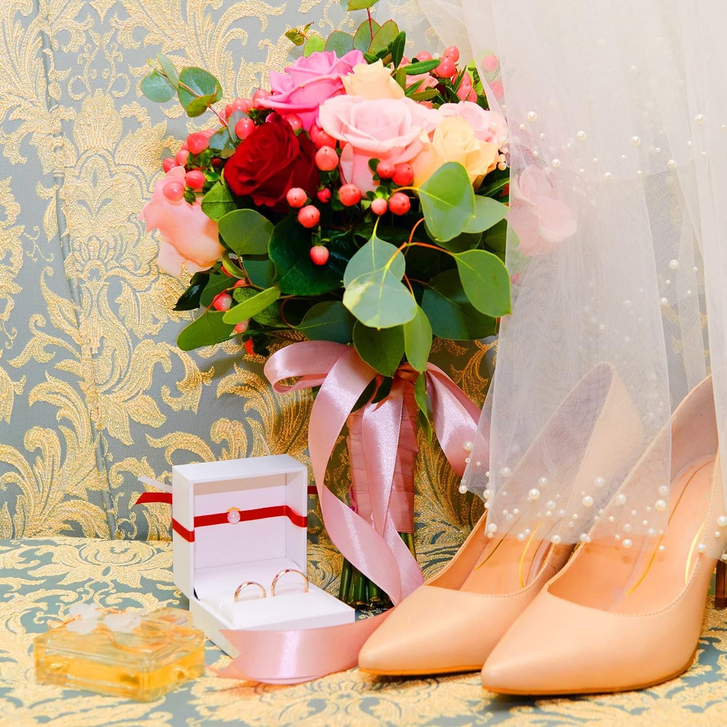 LIUYAXI Rose Gold Double Faced Satin Ribbon, 1/8" X Continuous 100 Yards, Thin Ribbons Perfect for Gift Wrapping Wedding Invitation Card Hair Bows Tag Floral Arrangement DIY Craft