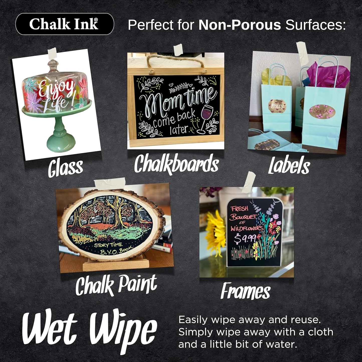 Chalk Ink Chisel Tip Wet Wipe Chalk Markers (6mm, Fall-Lala-Lala, 6 Pack)