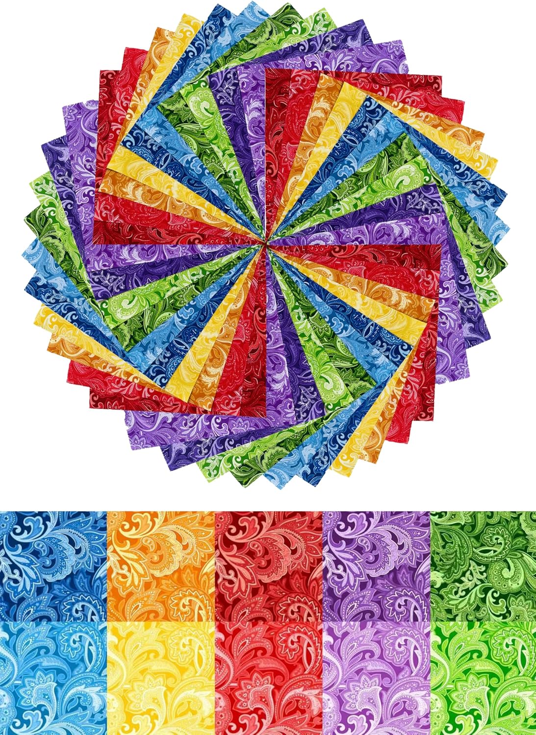 HANPATQUI 50PCS 10 x 10 inch Paisley Printed 100% Cotton Fat Quarters Fabric for Sewing and Quilting Bundles Precut Fabric Square for DIY Craft Patchwork