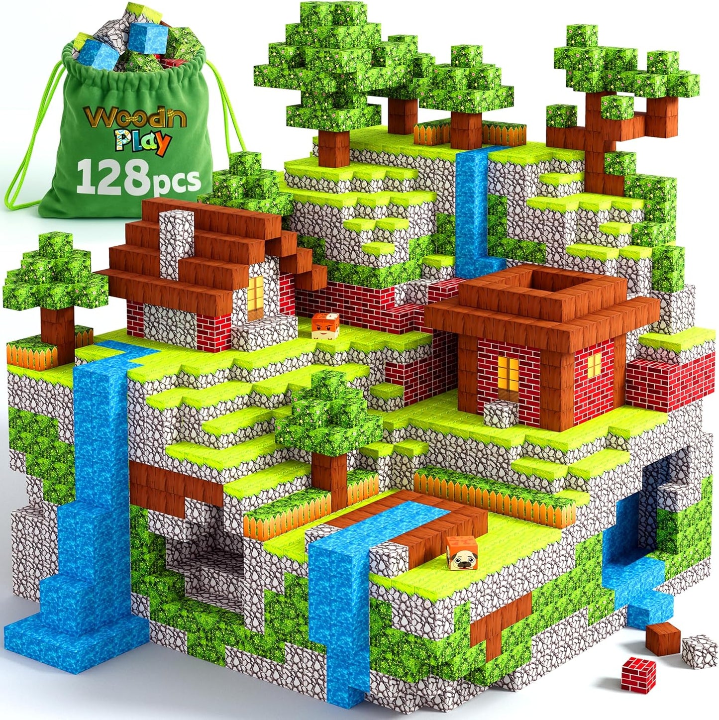 Magnetic Blocks Cubes 128PCS - STEM Cube Building Blocks & Magnet Cubes, Fidget, Montessori for Kids Ages 3-5 & 5-7 & 8-12, Magnetic Kit Cubes, Construction Magnet Toys Blocks Birthday Gifts