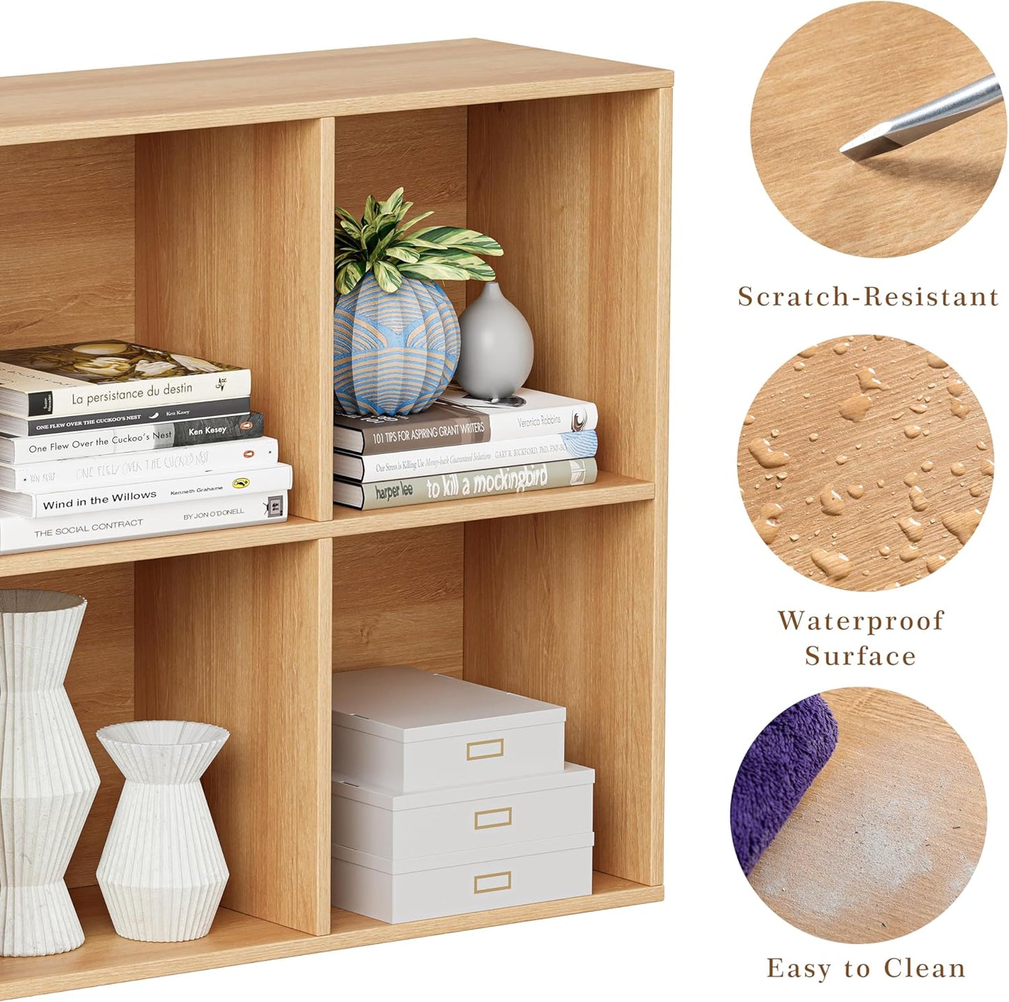 Wooden Cube Storage Organizer with Closed Back Panel, 11in Cube Shelf Opening, Bookshelf, Display Shelf,Closet Cabinet for Home and Office (Natural Oak, 6-Cube 35.98L*9.45W*24.09H)