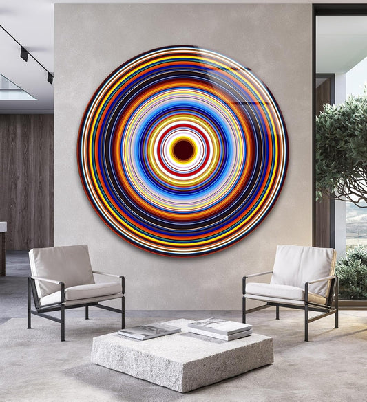 My Photostation.com 27.5''(70cm) Diameter Colorful Concentric Circles Round Glass Wall Art Tempered Glass Printing Wall Decor Large Wall Art Wall Hangings