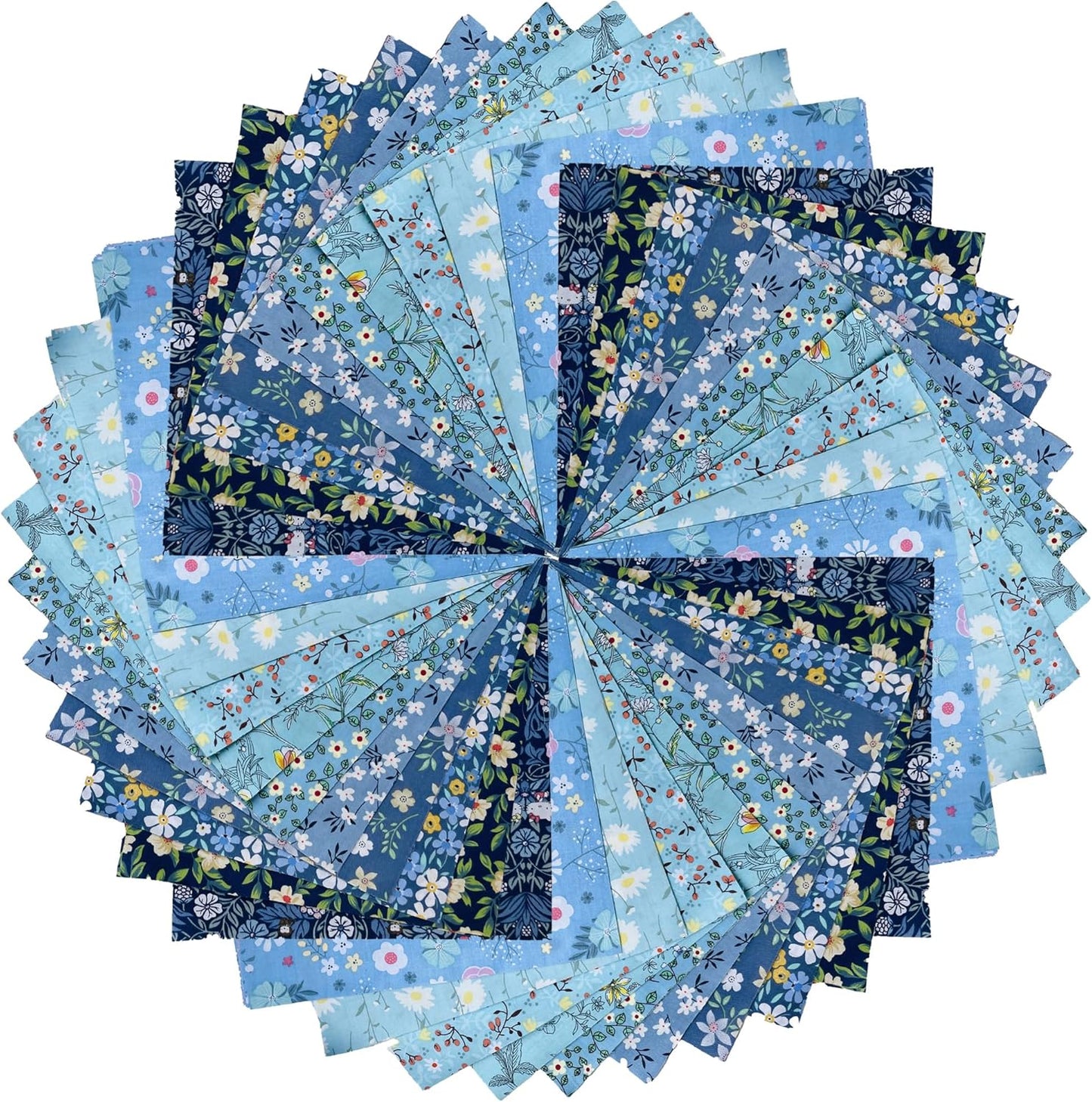 HANPATQUI 50PCS 5 x 5 inch Blue Printed 100% Cotton Fat Quarters Fabric for Sewing and Quilting Bundles Precut Fabric Square for DIY Craft Patchwork