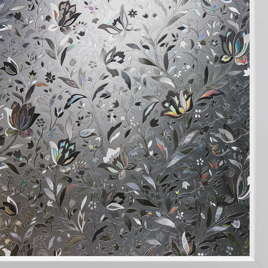 Kromapolis Window Film, Window Privacy Film Frosted, Vinyl Glass Covering, Stained Glass Decorative Film, Static Window Clings, Non-Adhesive (Grayish Black, 11.8 x 78.7 inch)