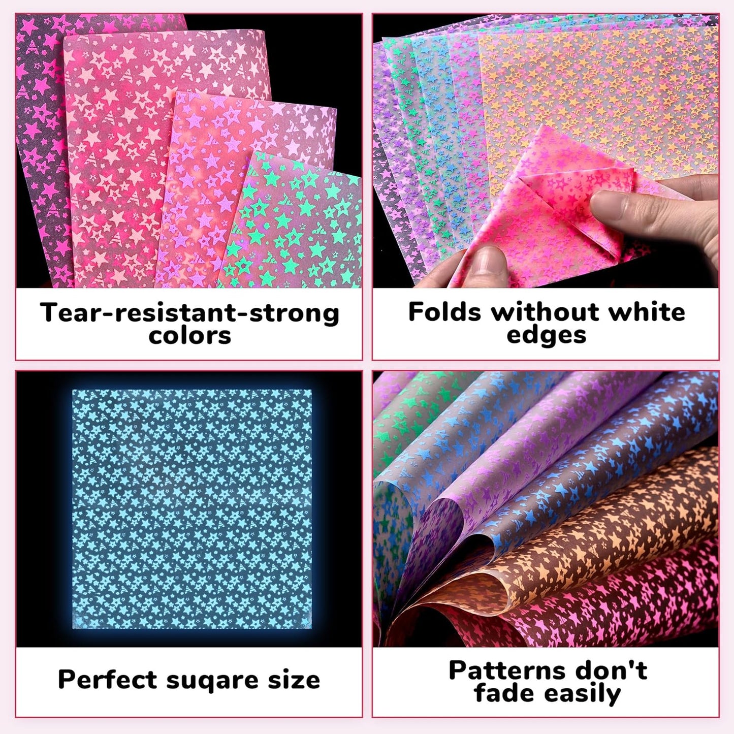 Joycat Pastel Glow in The Dark Origami Paper - 50 Sheets 6x6 Inches - Soft Luminous Sheets for Kids & Creative Projects, Ideal for Scrapbooking, Card Making and DIY Crafts