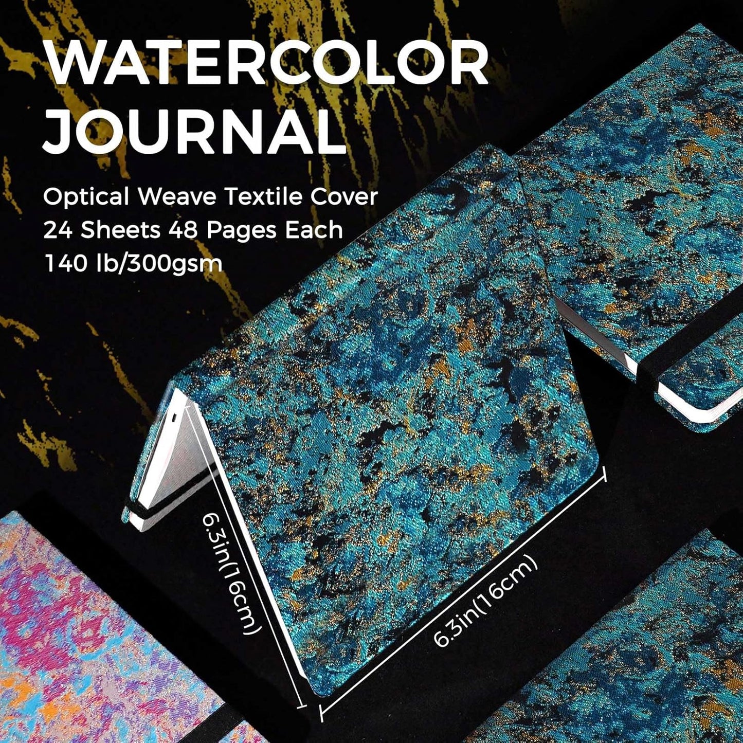 Funto Watercolor Journal, 6.3x6.3, 2 Pack, 24 Sheets Each, 100% Cotton Cold Press, 300gsm/140lb, Inner Paper Pocket, Art Supplies for Mixed Media