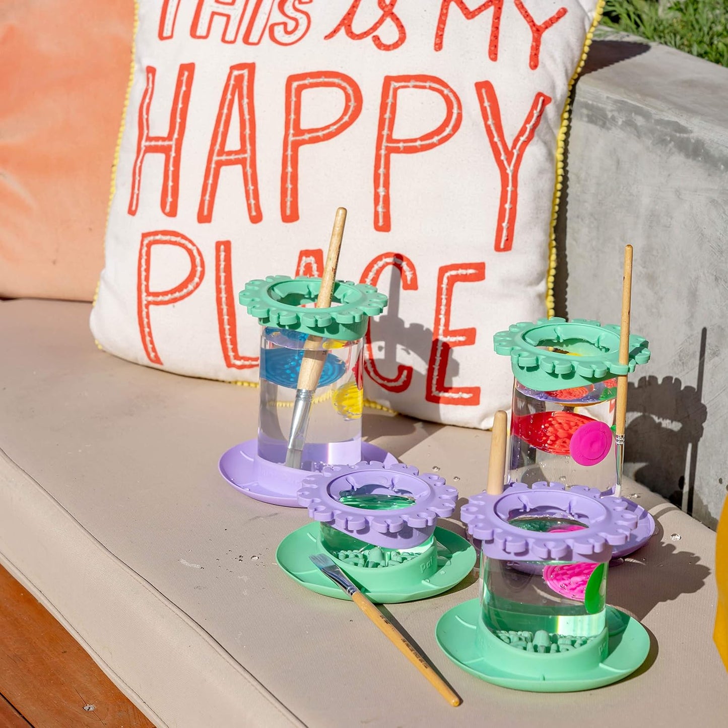 Paint Puck Ultimate Rinse Cup Paint Brush Cleaner (Purple, Jar) - Non-Spill Paint Water Cup & Brush Cleaner with Brush Holder, Squeegee Lips & Drip Tray for Acrylic, Watercolor & Art Supplies