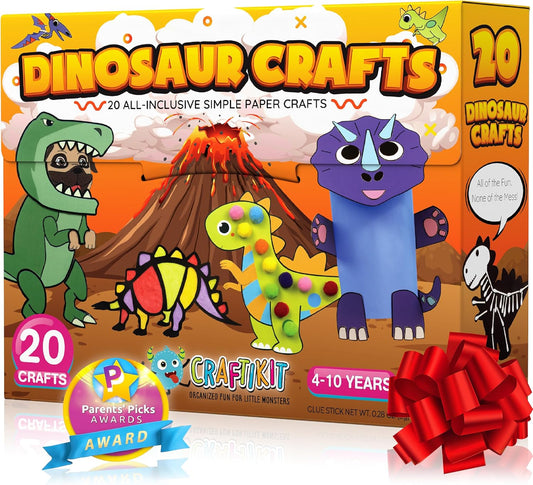 Craftikit® 20 Award-Winning Dinosaur Crafts for Kids - Award-Winning All-Inclusive Fun Dinosaur Crafts for Kids Ages 3-5, Organized Toddler Craft Kit