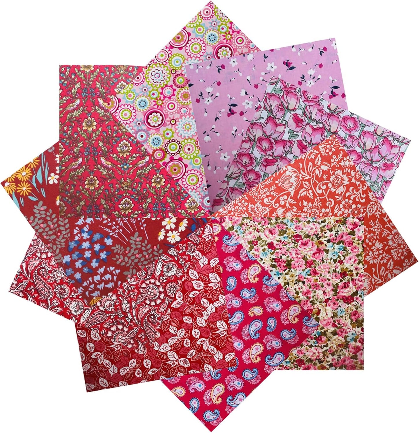 HANPATQUI 50PCS 12 x 12 inch Red Printed 100% Cotton Fat Quarters Fabric for Sewing and Quilting Bundles Precut Fabric Square for DIY Craft Patchwork