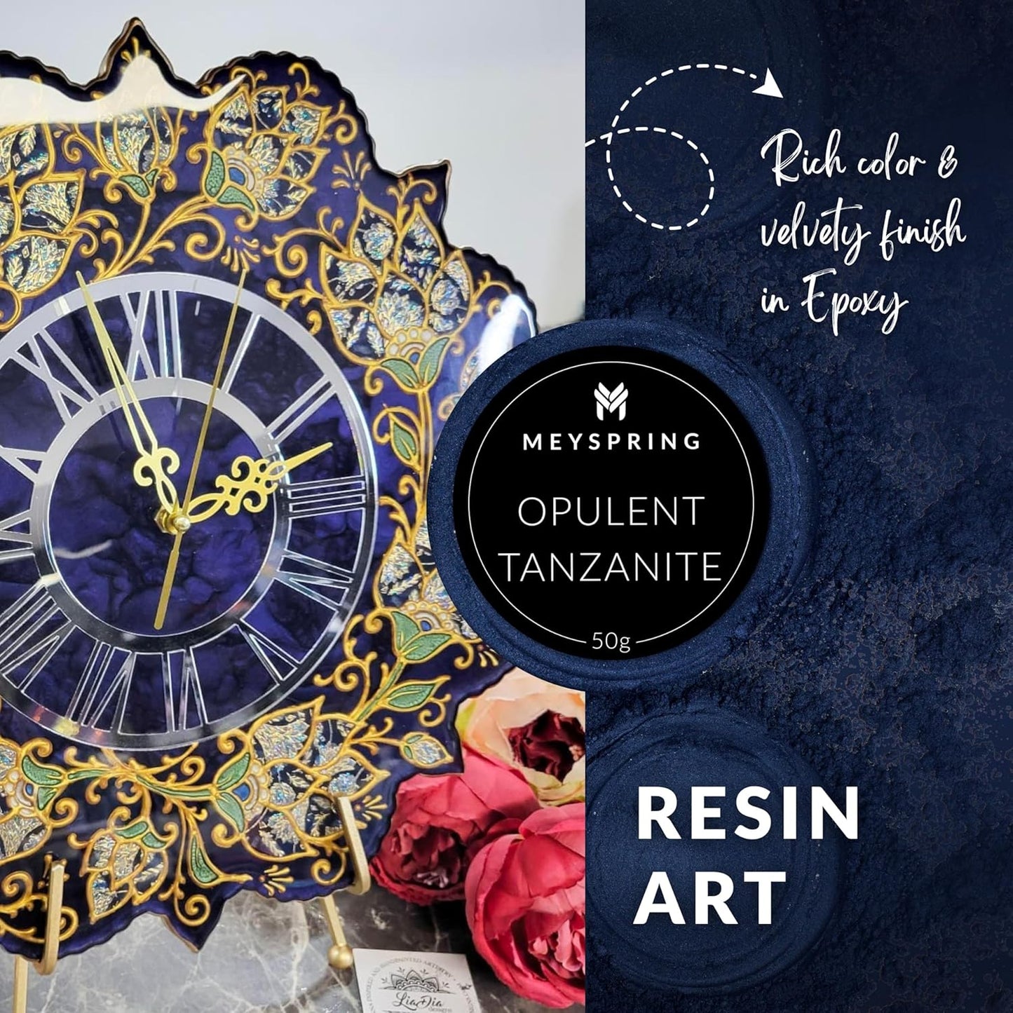 MEYSPRING Opulent Tanzanite - Intense Blue Mica Powder for Epoxy Resin - Navy Blue Pigment - Resin Art Supplies - Epoxy Resin Color Pigment - Blue Dye