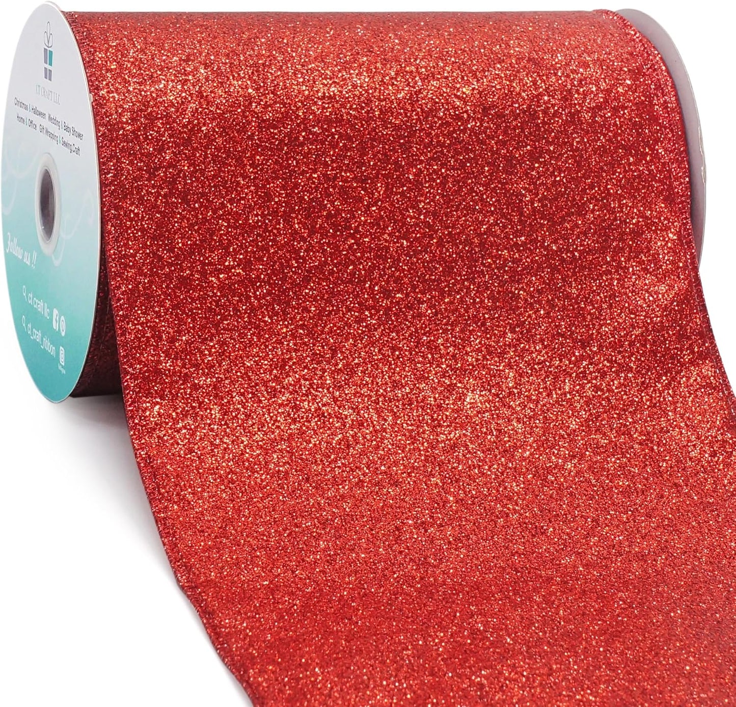CT CRAFT LLC Glitter Wired Ribbon 6" x 10 Yards Red for Christmas Home Decor Bow Gift Wrapping DIY Crafts Wreath