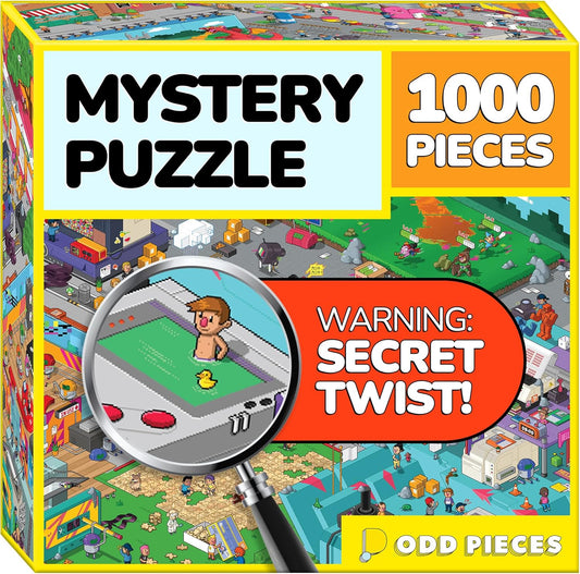 Odd Pieces Jigsaw Puzzles 1000 Pieces - Magic Mystery Story Secret Ending Puzzle - Perfect Game Night for Adults & Kids - Pixel Art Gamer Movie TV Show Superhero Theme (Glitch)