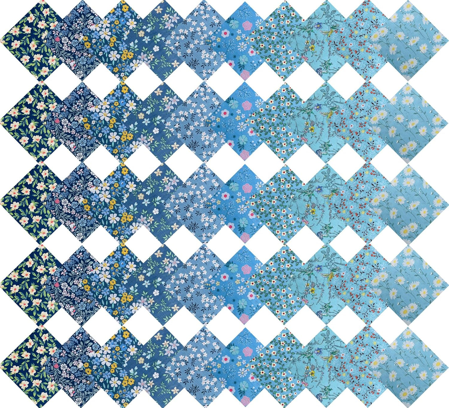 HANPATQUI 50PCS 10 x 10 inch Blue Printed 100% Cotton Fat Quarters Fabric for Sewing and Quilting Bundles Precut Fabric Square for DIY Craft Patchwork