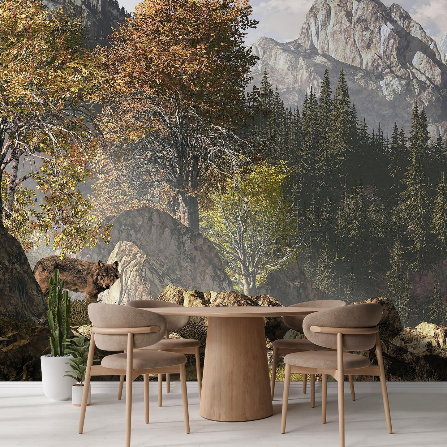 wall26 Wolf Near a Lake in a Rocky Mountain Landscape. Removable Wall Mural | Self-Adhesive Large Wallpaper - 120x168 inches