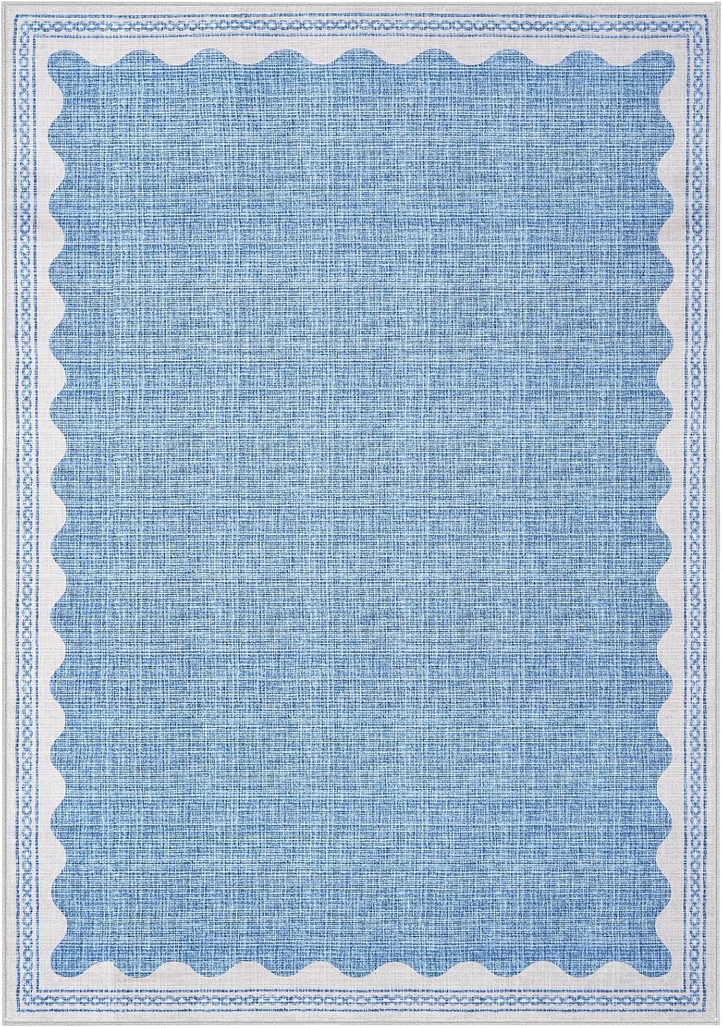Scalloped Washable Rugs for Living Room, Solid Blue 6x9 Area Rugs for Bedroom Girls, Non Slip Scalloped Rug with Rubber Back, Soft Dorm Nursery 6x9 Rugs for Dining Room