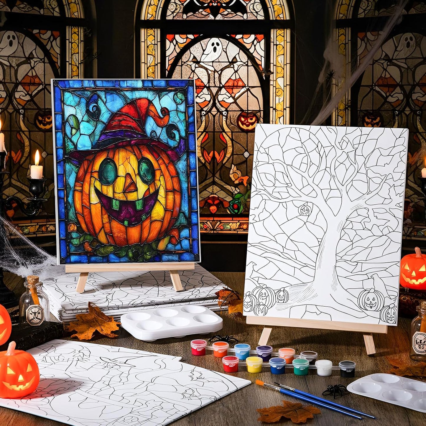 Zhanmai 12 Pack Pre Drawn Canvas for Painting Sip and Paint Kit 8" x 10" Paint Party Set Canvas Painting Pre Printed Canvases for Party Favor DIY Virtual Adult's Date Night (Vivid Ghost)