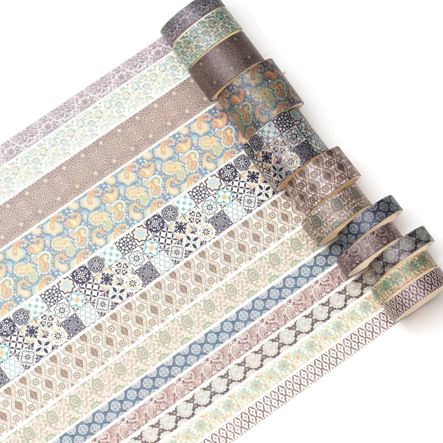 12 Rolls Exotic Charm Washi Tape Set Floral Arts Adhesive Tapes Geometric Garden Decorative Masking Tape Sets for Craft, Kids, Scrapbook, DIY, Gift Wrapping (Amber Tranquility)
