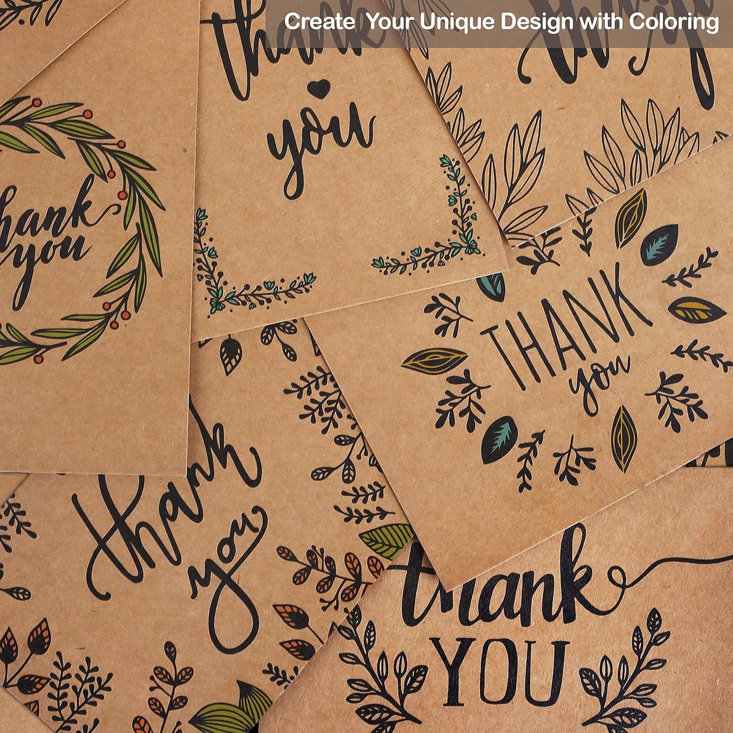 Thank You Cards With Envelopes - 160 Sets Premium Kraft Thank You Cards Bulk - TY Notes with 8 Graceful Designs - Floral Card for Celebration, Wedding, Baby & Bridal Shower 4x6