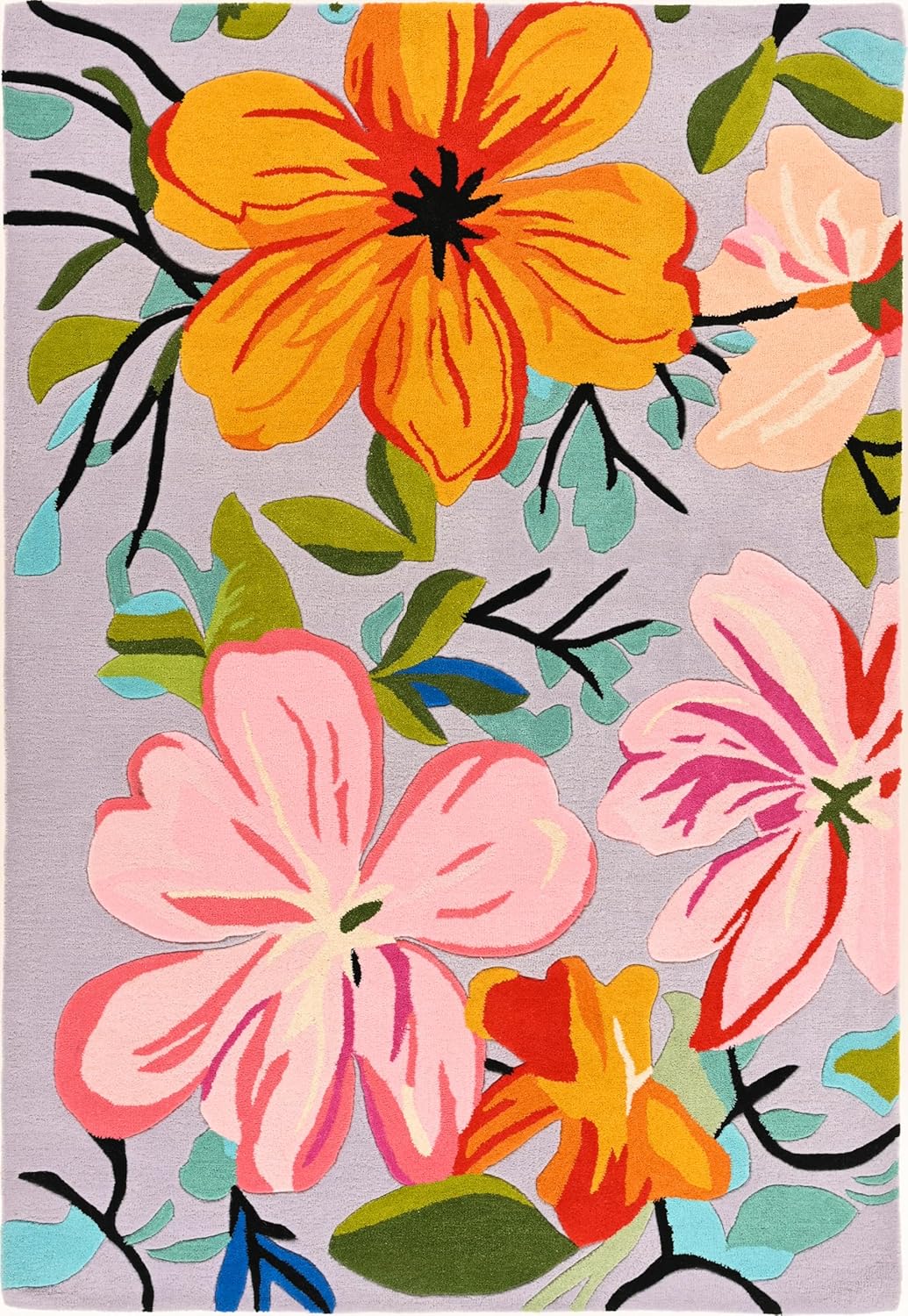 Handmade Wool Floral Area Rug for Living Room | Elegant Flower Garden Design, Soft, Thick and Durable | Bedroom, Dining Room & Home Decor Carpet (9' x 12', Floral K)
