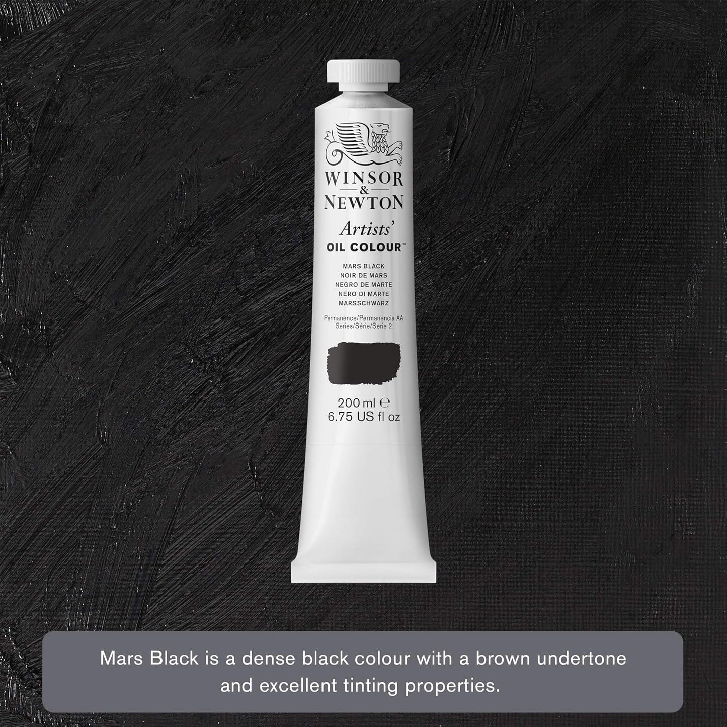 Winsor & Newton Artists' Oil Color, 200ml (6.75 oz) Tube, Mars Black