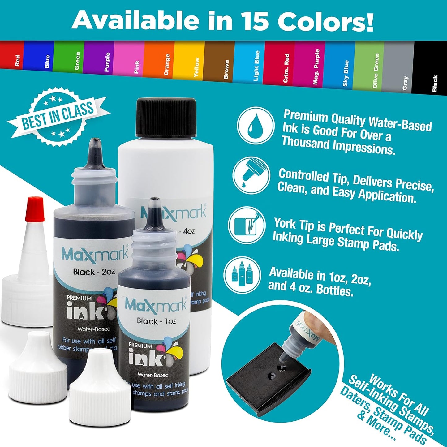 MaxMark Premium Refill Ink for self Inking Stamps and Stamp Pads, Green Color - 1 oz.