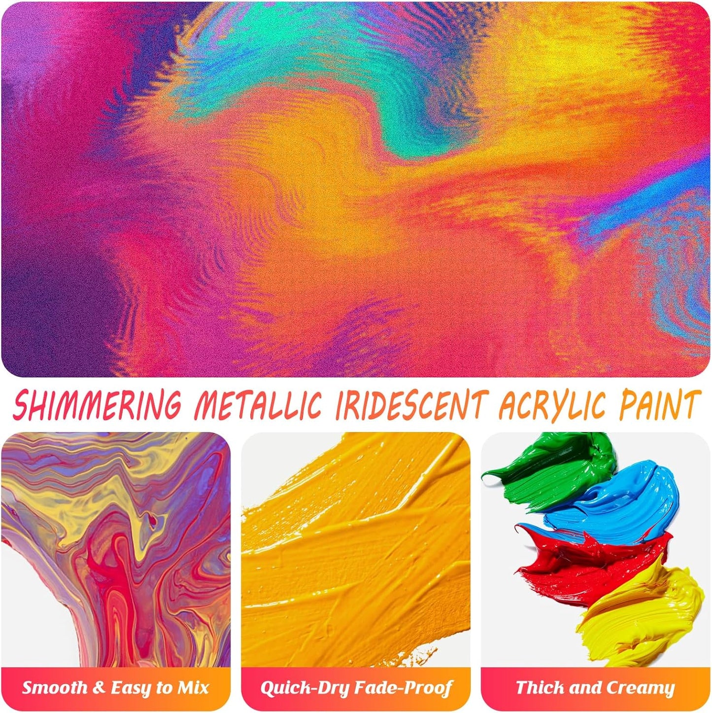 Caliart Iridescent Acrylic Paint with 12 Brushes, 24 Colors (59ml, 2oz) Art Craft Paints for Adults Artists Beginners Painters, Halloween Decorations Canvas Ceramic Wood Rock Painting Kit