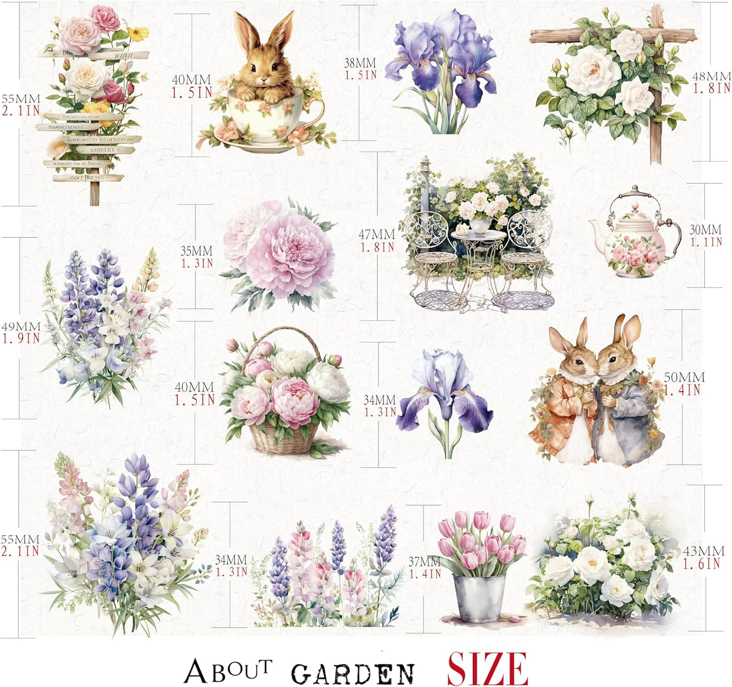 Vintage Vellum Stickers Floral Plants Elements Scrapbooking Supplies Flowers Botanic Natural Translucent Paper Self-Adhesive Junk-Journal Items (Spring Garden)
