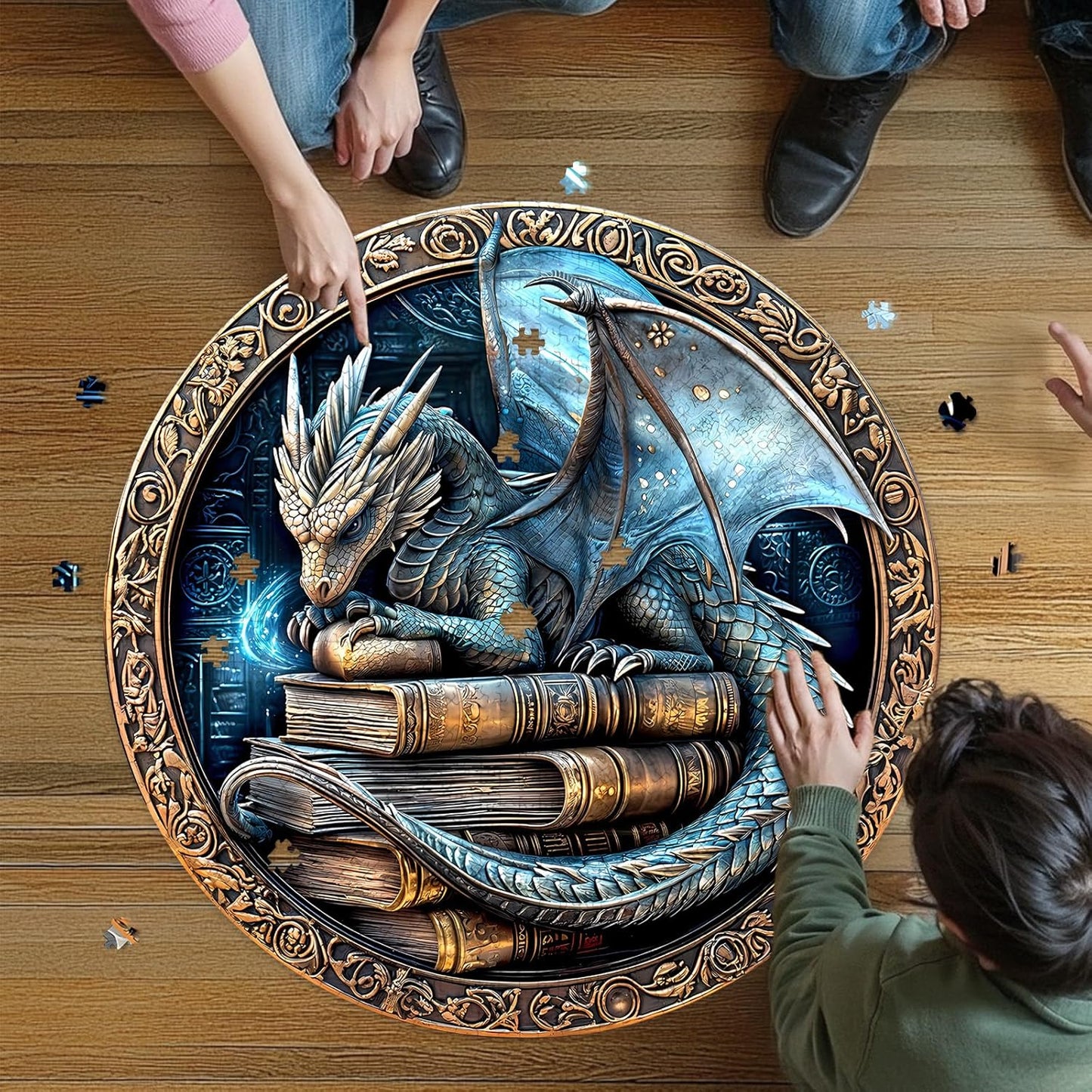 Round Puzzles for Adults 1000 Pieces, Hard Difficult Challenging Puzzles for Adults, Ancient Dragon Jigsaw Puzzles 1000 Pieces for Seniors, 3D Visual Flat Puzzle (26.6 x 26.6in)