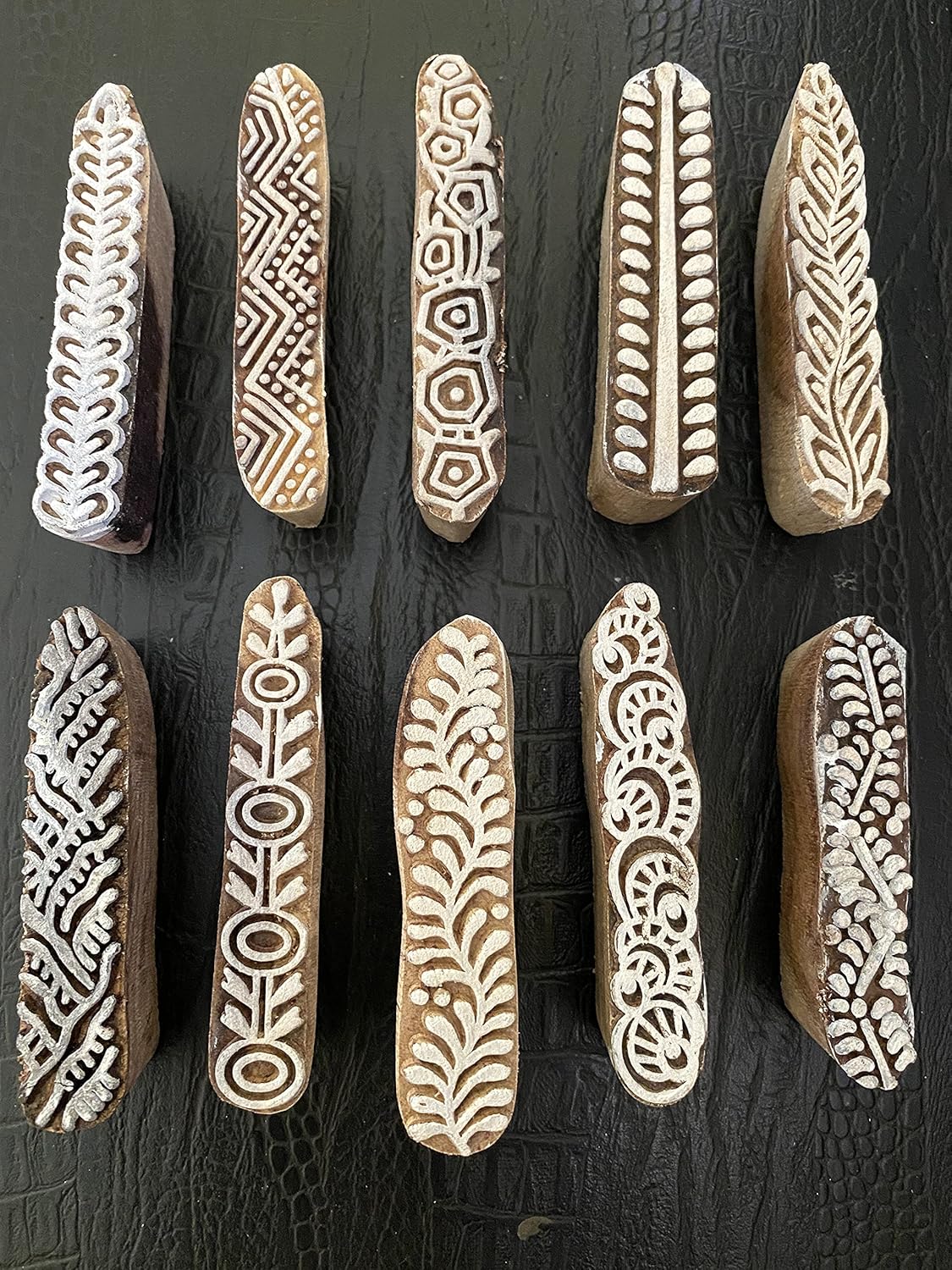 AnNafi® Mehendi Print Blocks| Border Pattern Wooden Stamps (Set of 10)| Fabric Wooden Stamps Border Pattern Printing Blocks| Designer Craft for Mehandi Textile Pottery Saree Border Canvas Painting |