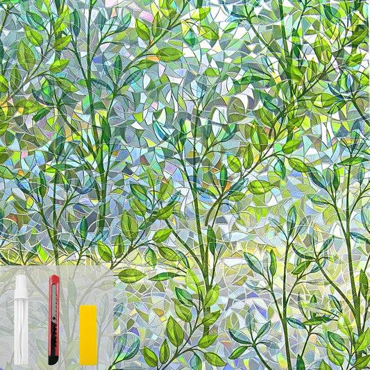 Window Privacy Film Stain Glass Window Film Rainbow Window Film Window clings Non-Adhesive Reusable Decorative for Room (Leaf Rainbow, 23.6 x 78.7 in)