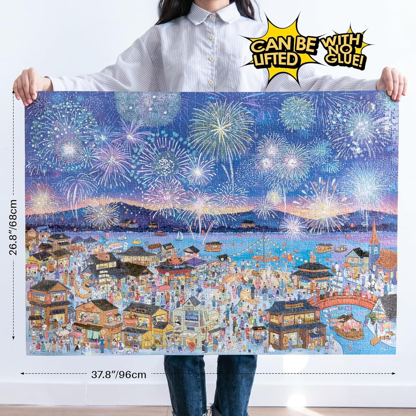 MOMIBOOK Puzzles for Adults 2000 Pieces Jigsaw Puzzles of Fireworks Night Tour, Colorful Powder Painting Image Chinese Twon Challenging Hard Impossible Puzzle Unique Party Christmas Birthday Gifts