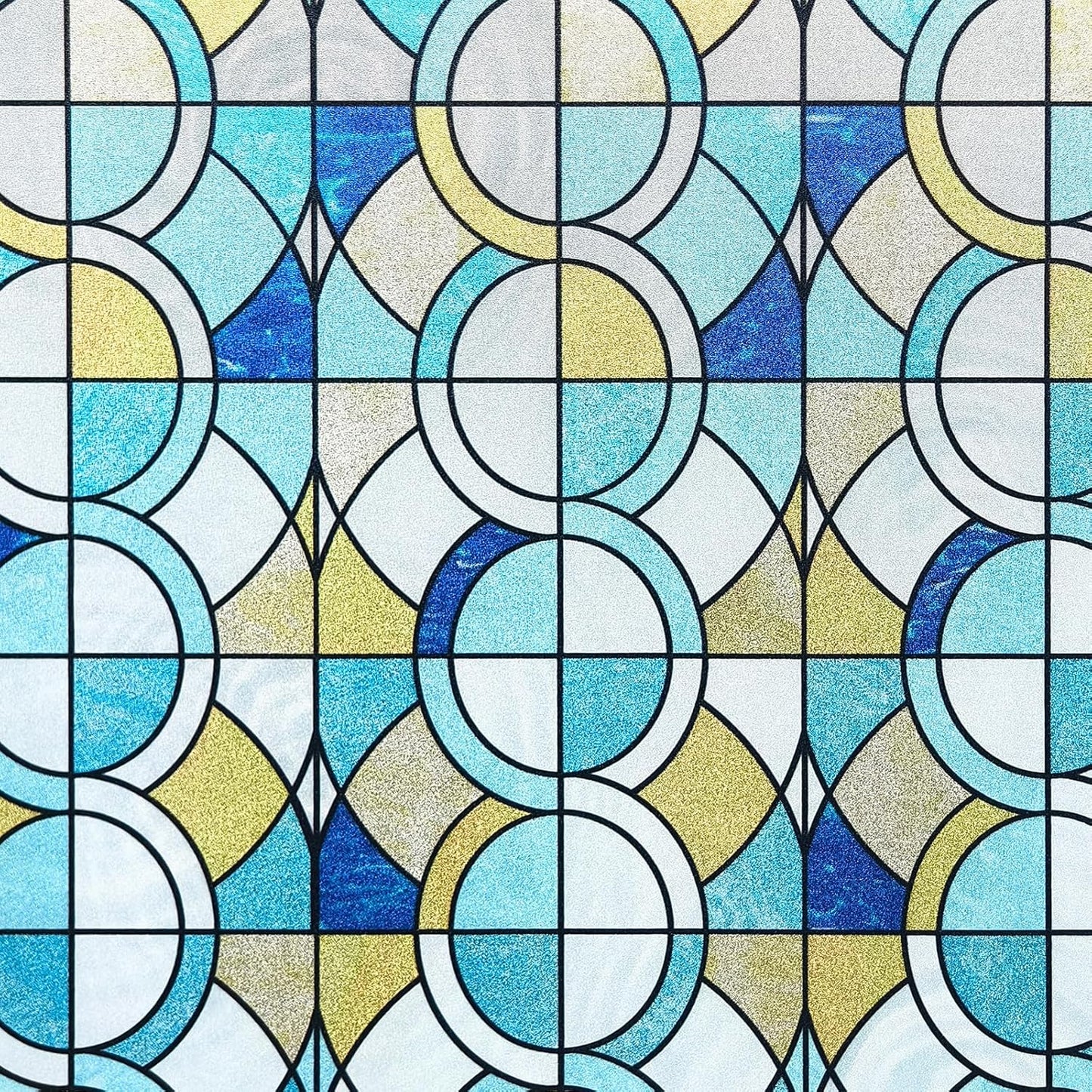 Window Privacy Film, Frosted Glass Decorative Static Cling, Removable Sun Blocking Vinyl Covering, Window Film for Home Kitchen Living Room Bathroom, Geometric Rings, 17.5" x 78.7 "