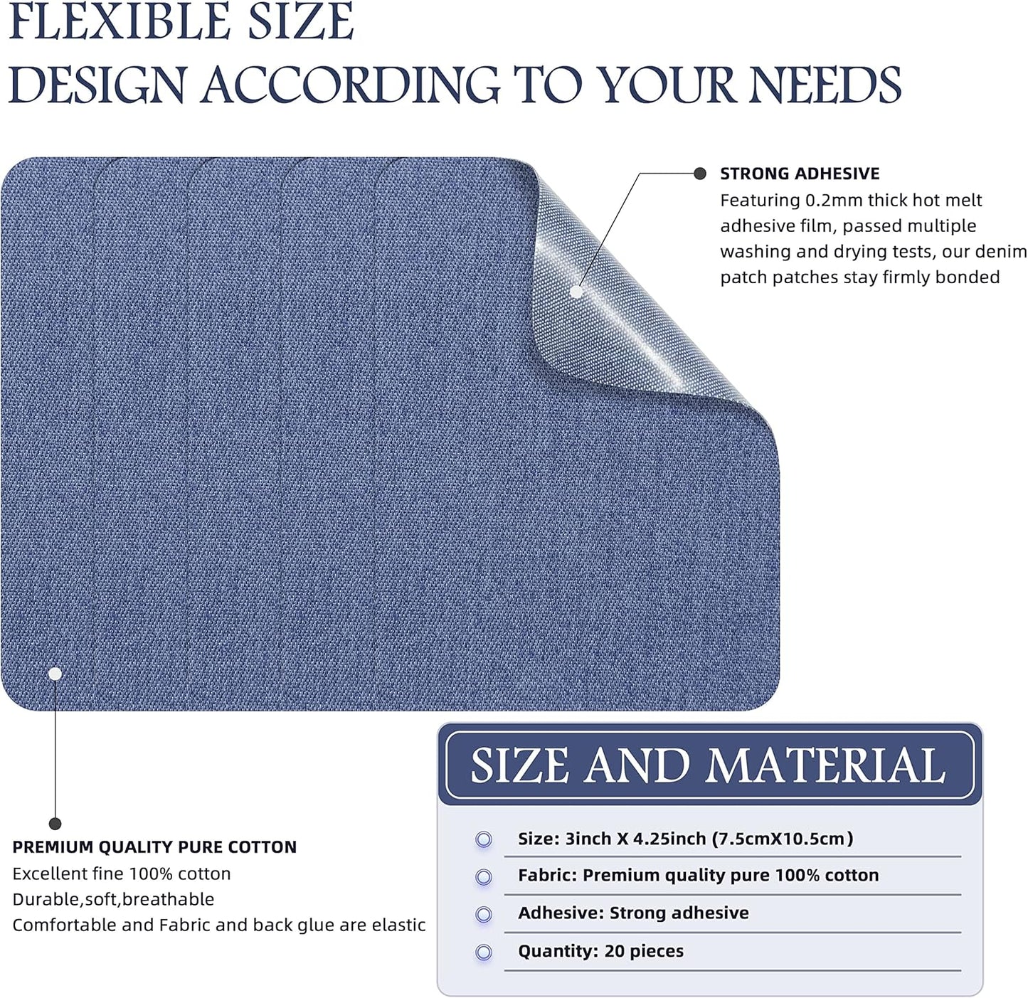 KING MOUNTAIN Iron-on Repair Patch 20 Pcs Pack,Denim Patches for Jeans Kit 3" by 4-1/4",100% Cotton Denim Iron-on Repair Patch,Jeans and Clothing Repair and Decoration Kit (Sky Blue)