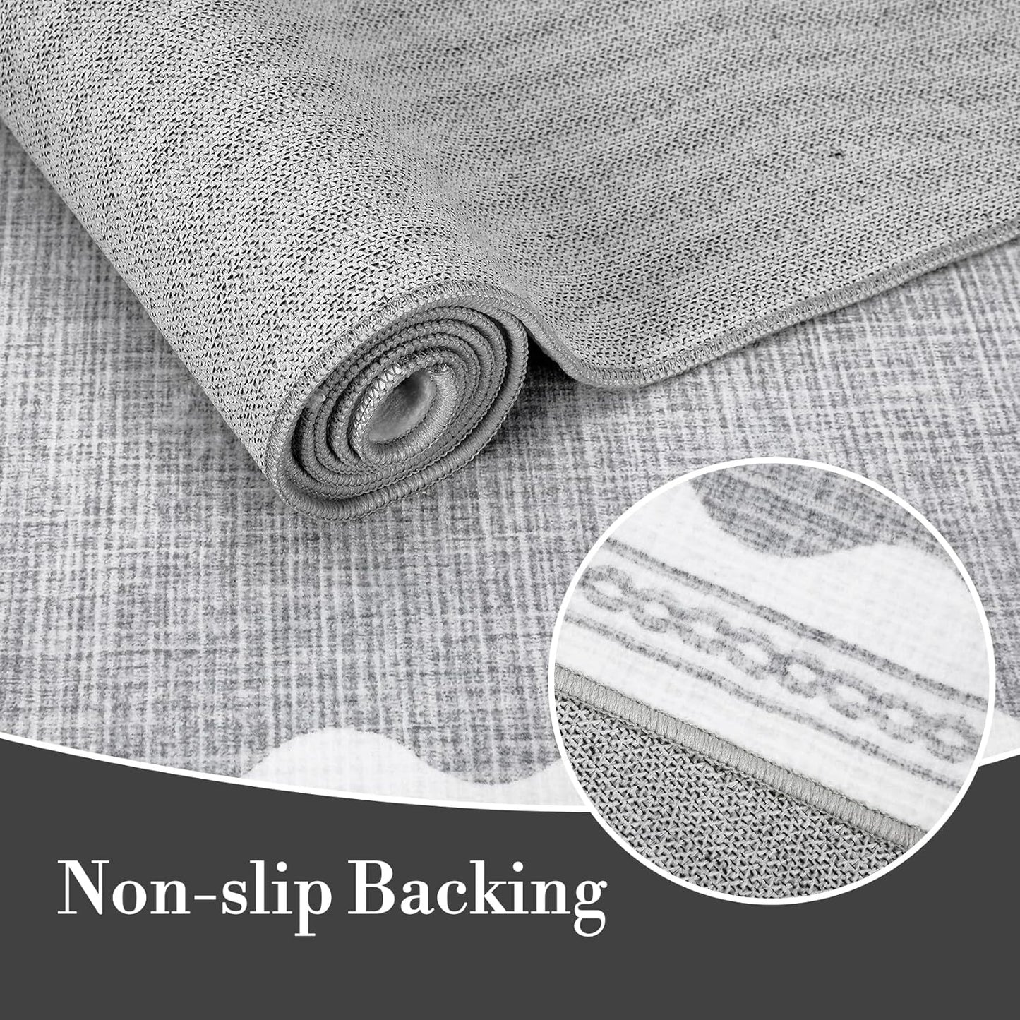 Scalloped Rug 2.5x10 Runners for Hallways, Solid Grey Non Slip Scalloped Bath Runner, Washable Rug for Bedroom Girls, Rugs for Kitchen Floor Soft Dorm Nursery Carpet for Bedside